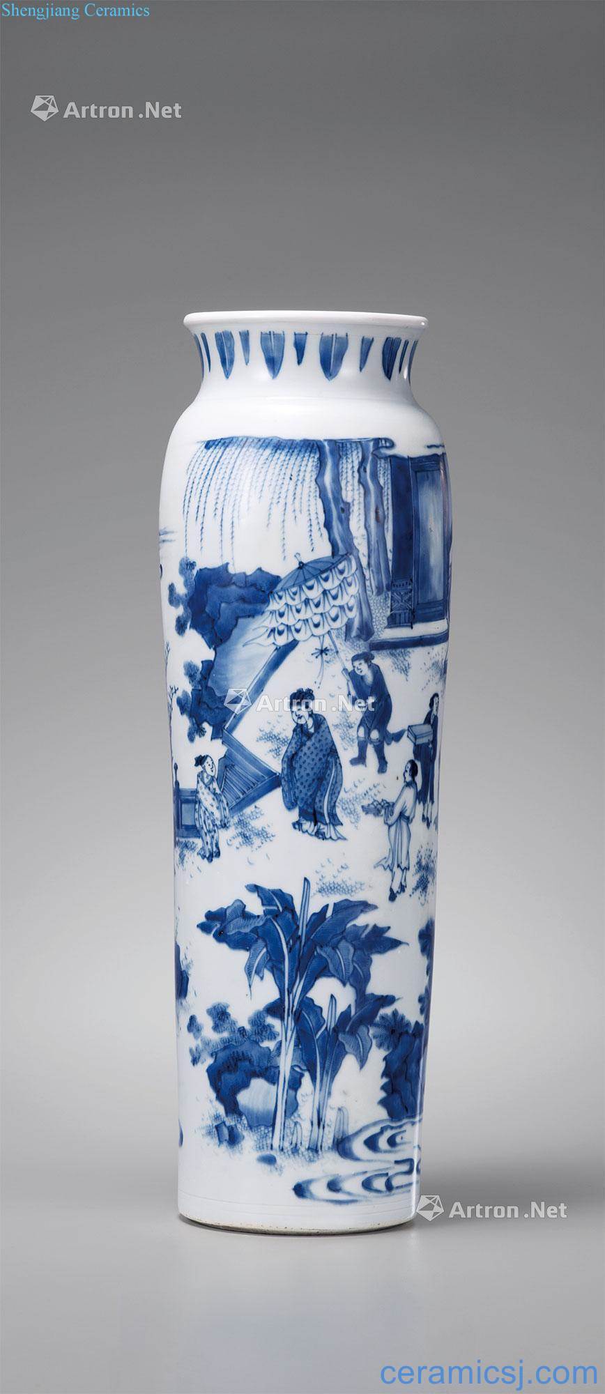Ming chongzhen Stories of blue and white figure large cylinder bottles