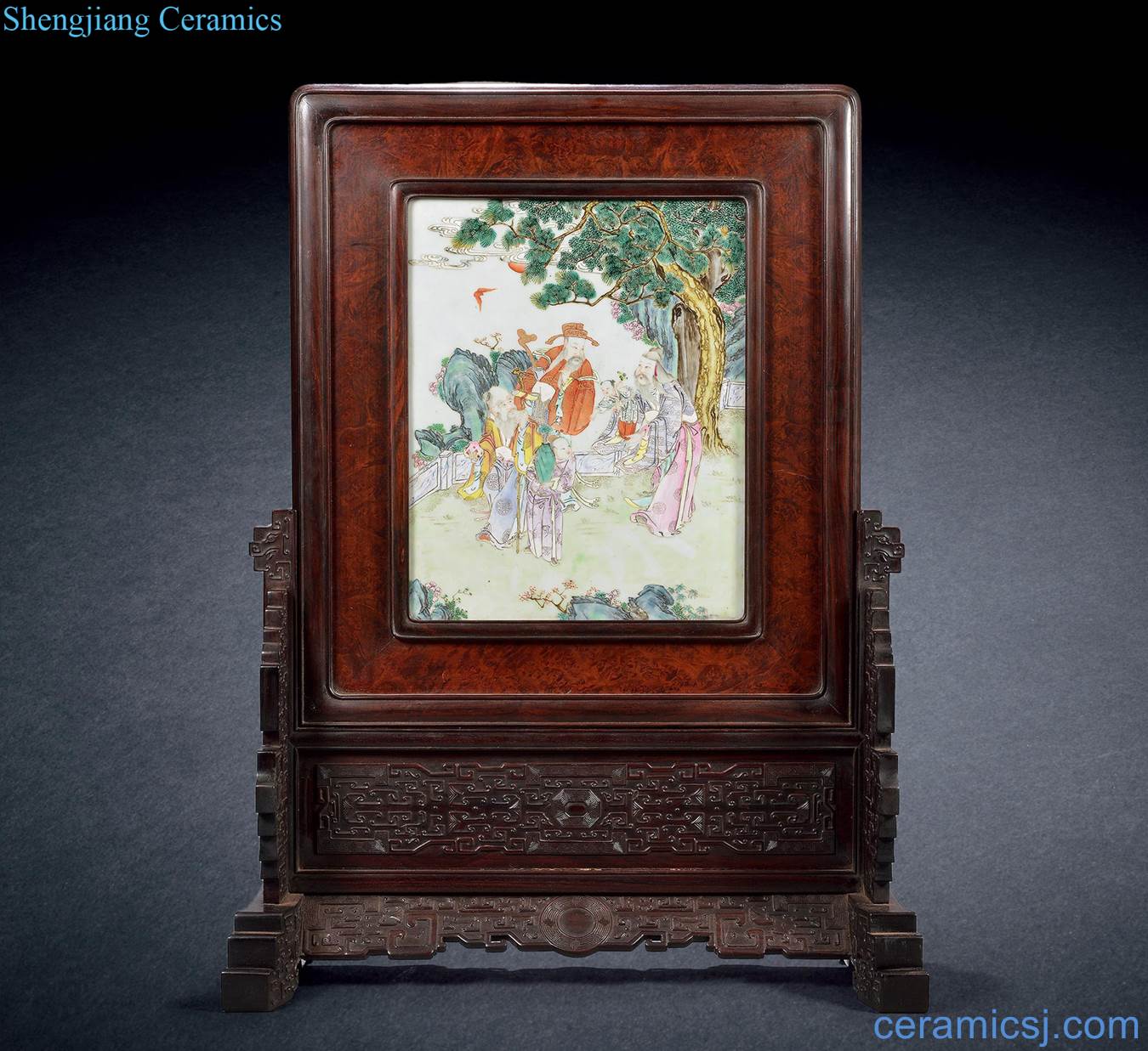 Qing qianlong pastel fu lu shou samsung plaque