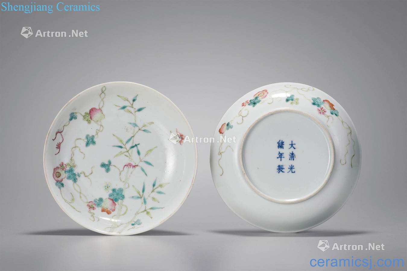 Pastel reign of qing emperor guangxu red fruit flower butterfly tray (a)