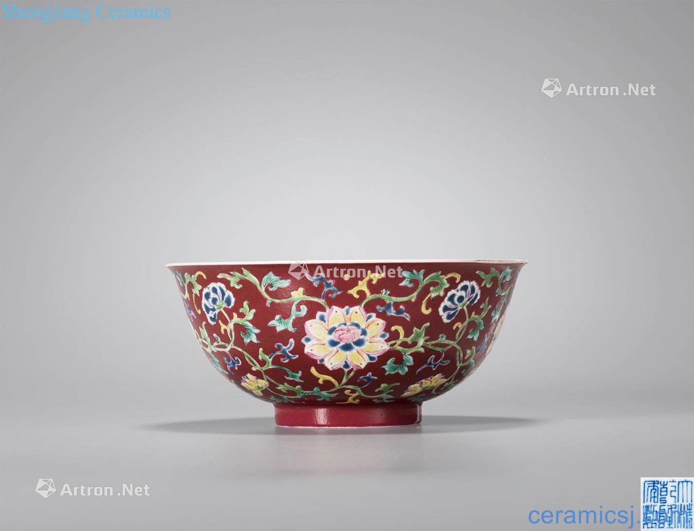 Qing qianlong famille rose flowers green-splashed bowls bound branches purple