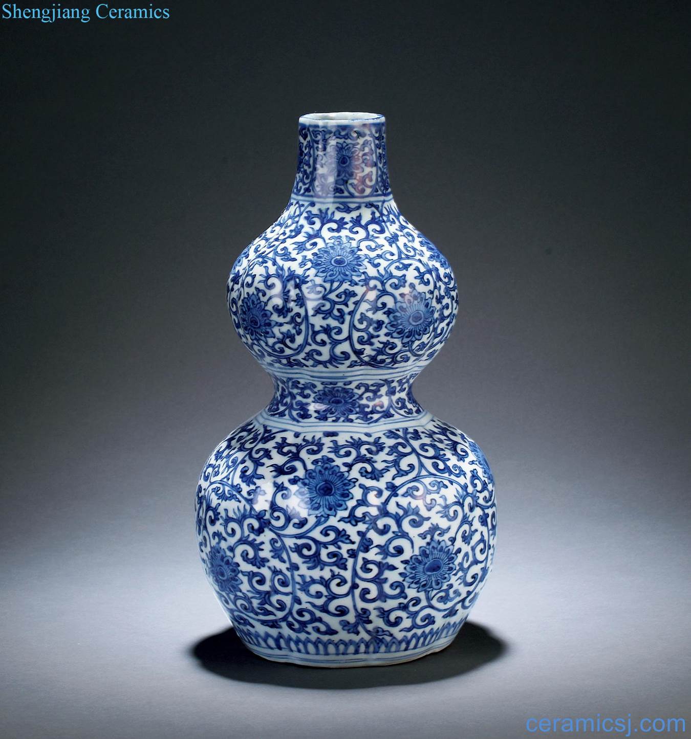 Ming jiajing Blue and white tie up flower bottle gourd