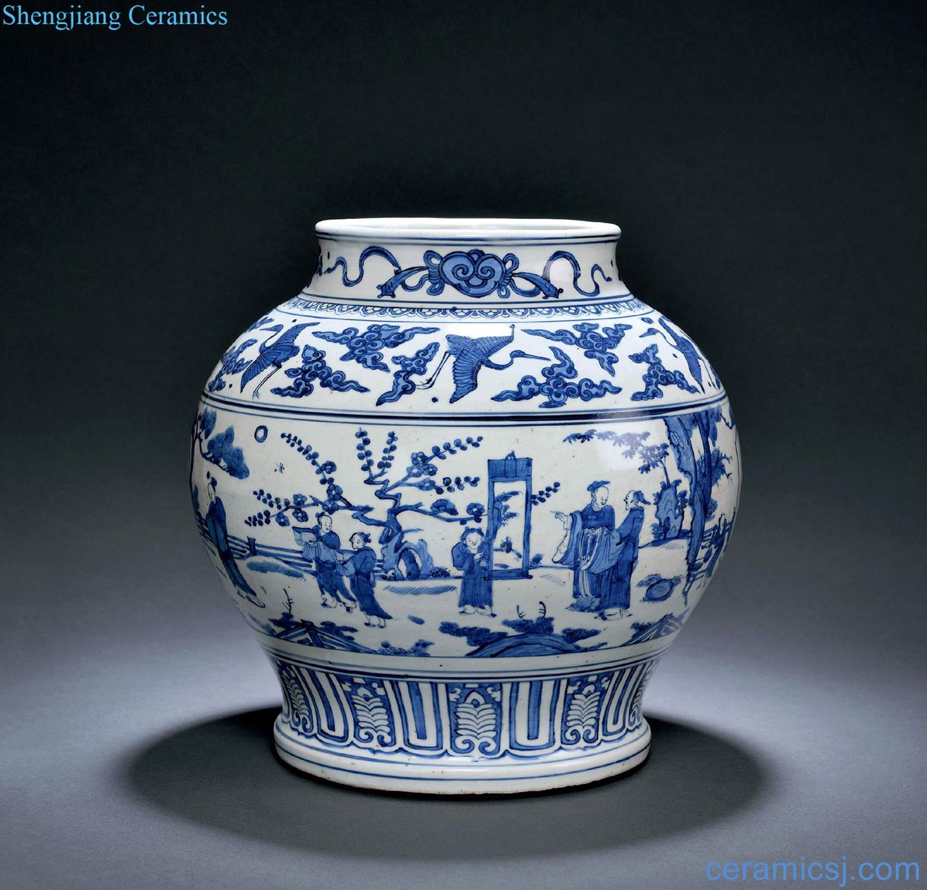Ming jiajing Blue and white unique romance character big cans