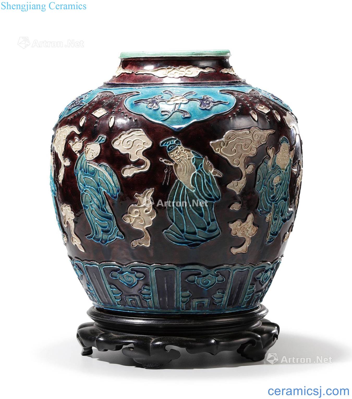 Ming jiajing Methods China glaze figure large pot of the eight immortals
