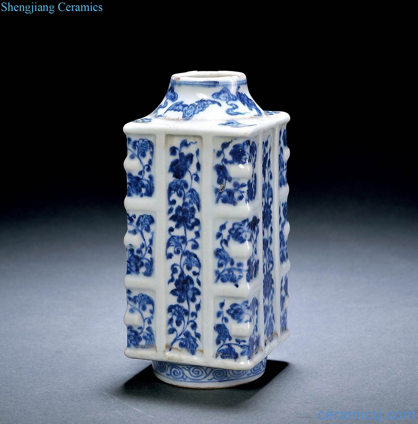 Qing qianlong Blue and white cloud bat flower wen cong type bottle