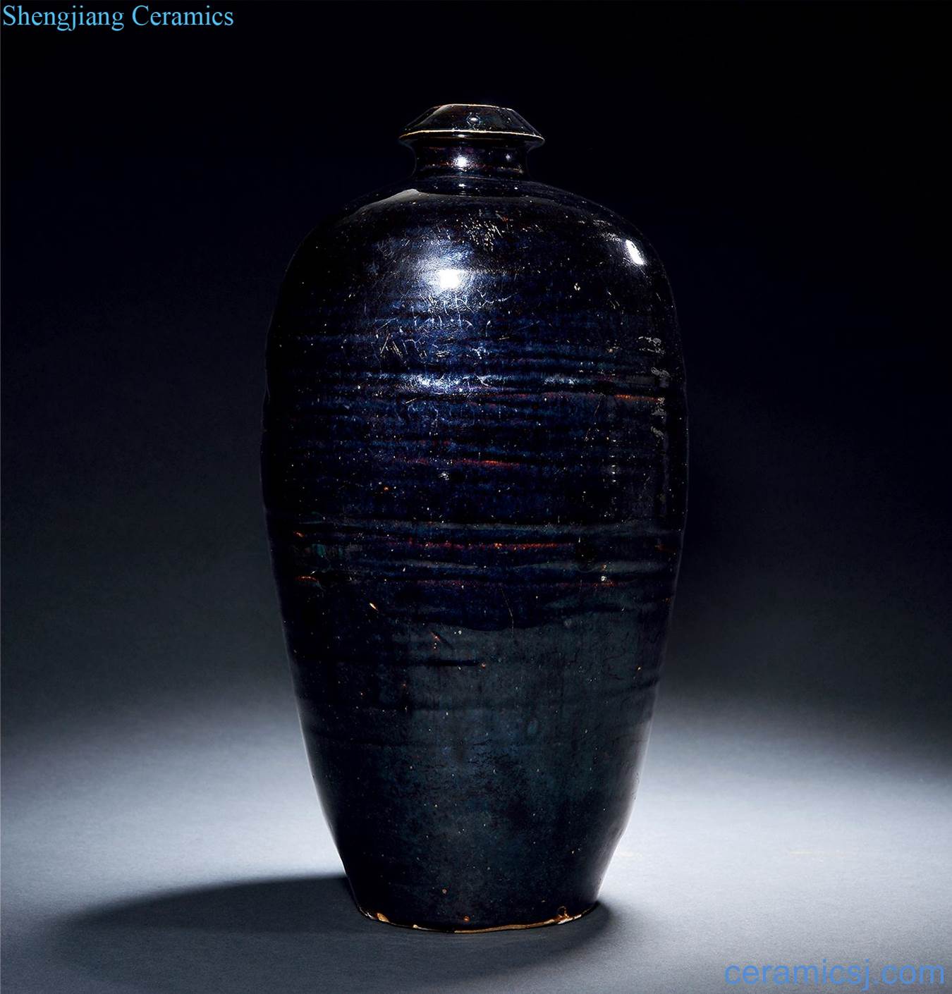 yuan Magnetic state kiln black glaze plum bottle