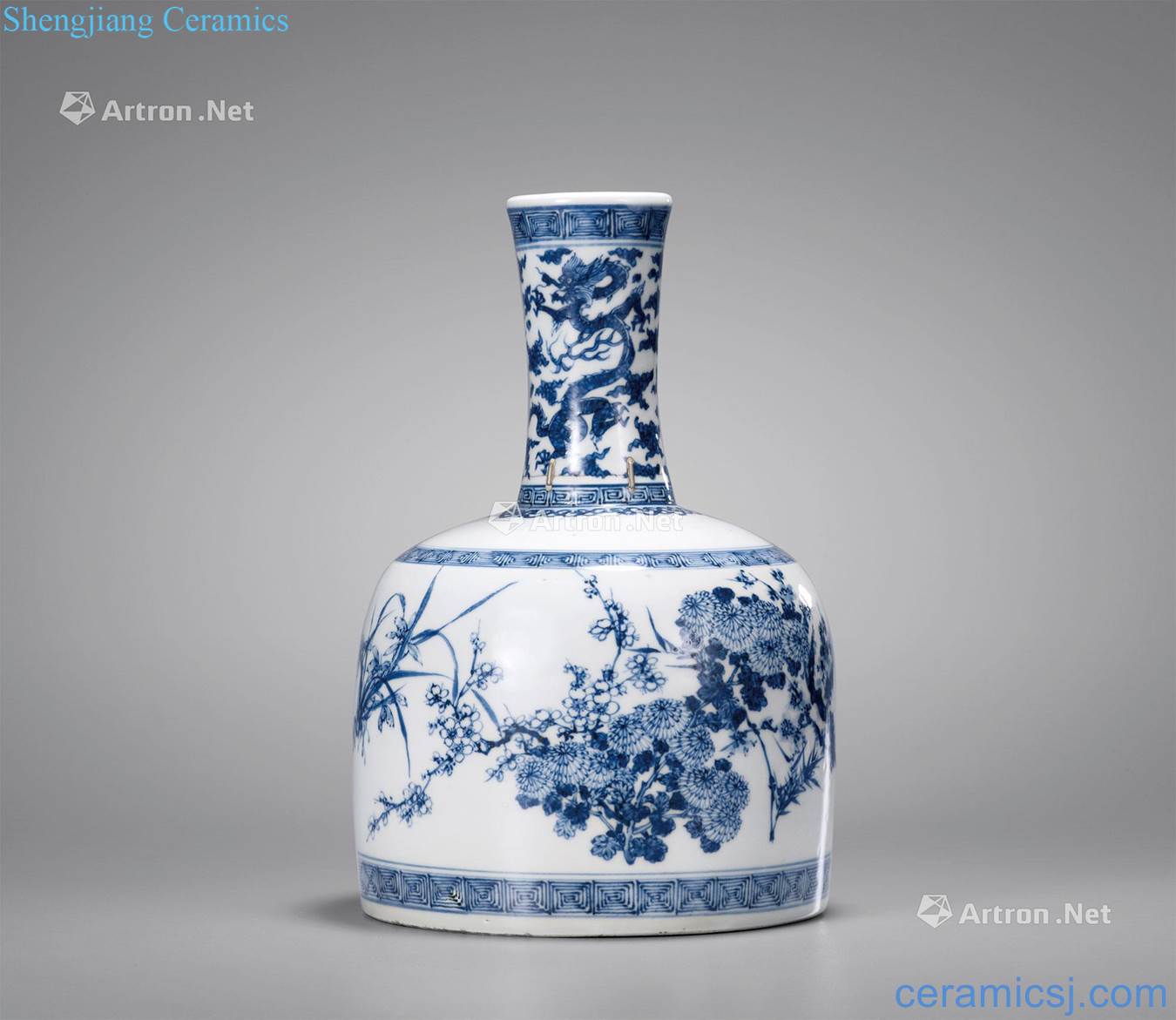 Mid qing Blue and white shochiku MeiWen bell