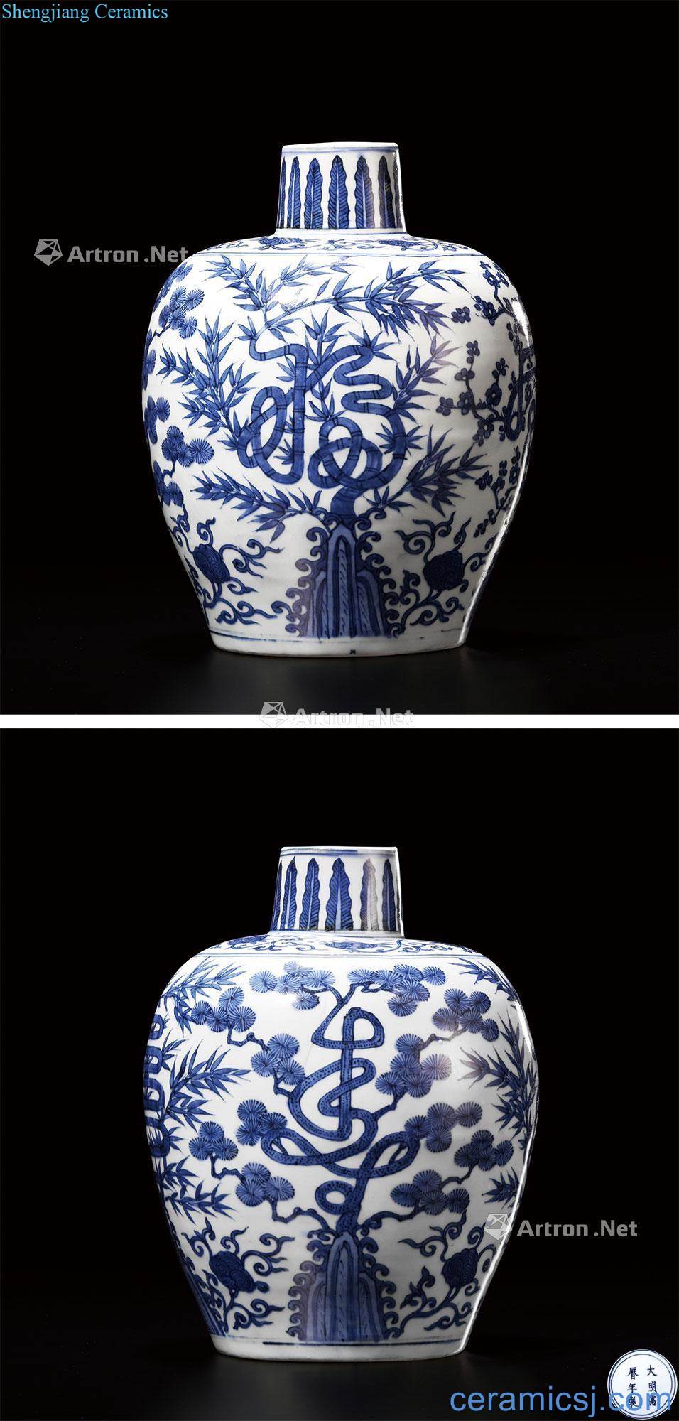Blue and white "live", Ming wanli poetic figure cans