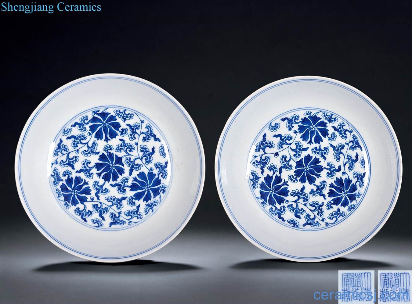 Qing daoguang Blue and white tie up lotus flower plate (a)