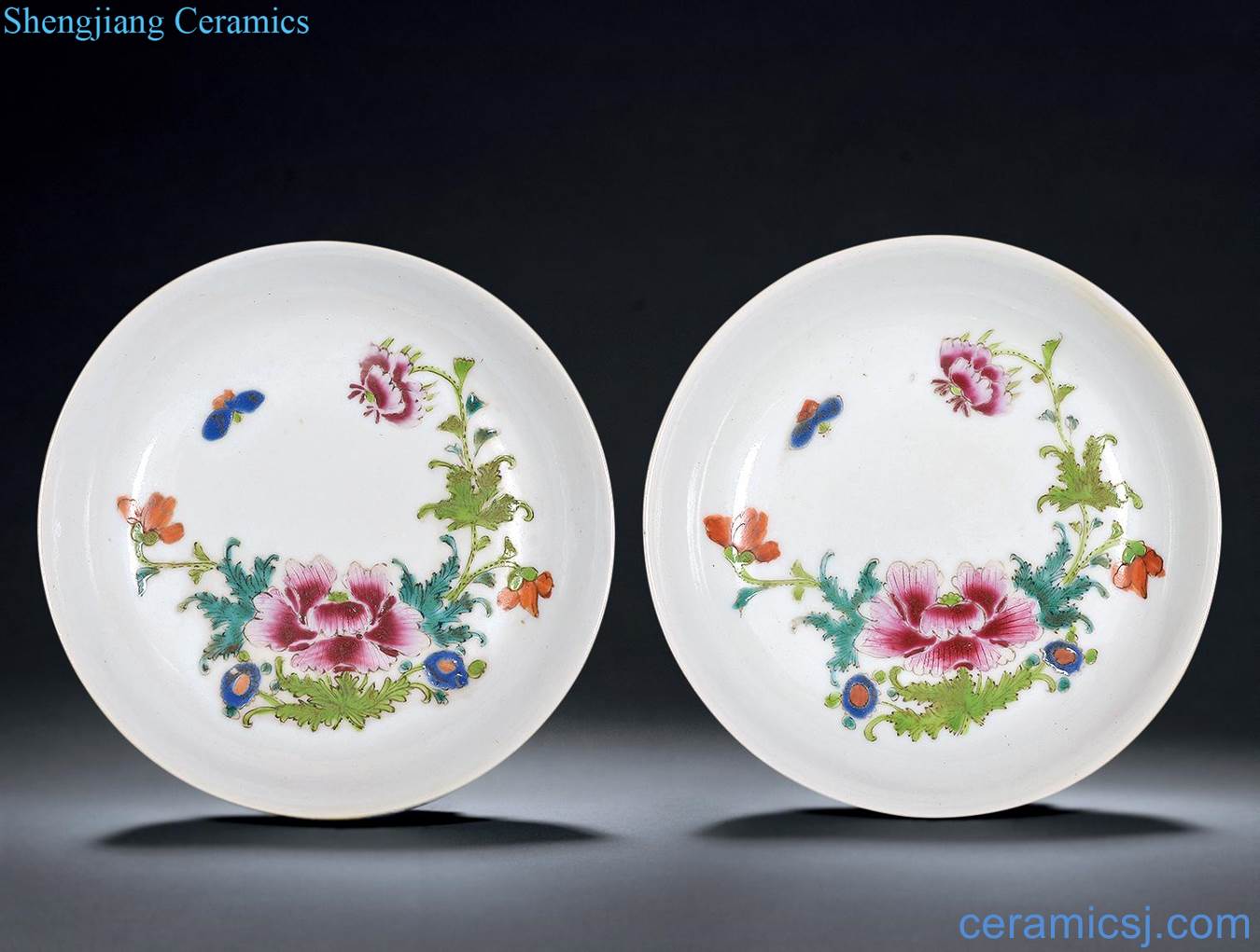 Qing yongzheng famille rose flower butterfly plate (a)