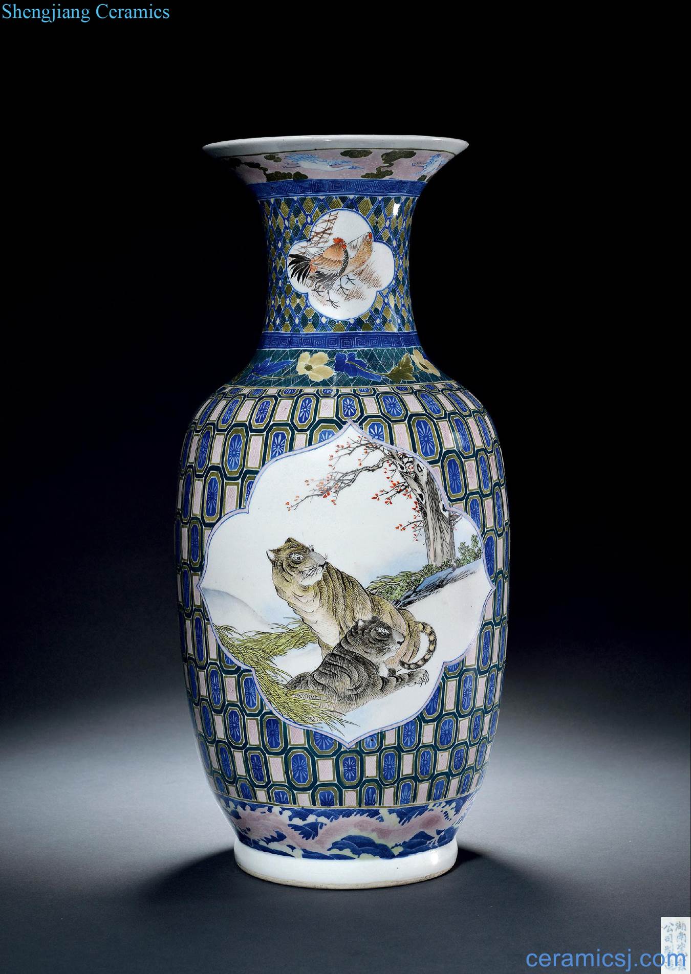 Qing guangxu Liling kiln glaze colorful medallion under two tigers on double the badger mouth bottle