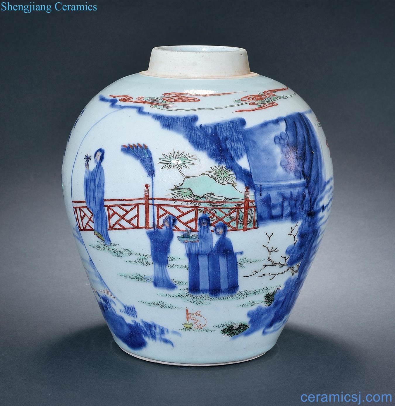 Qing shunzhi Colorful characters poetry canister