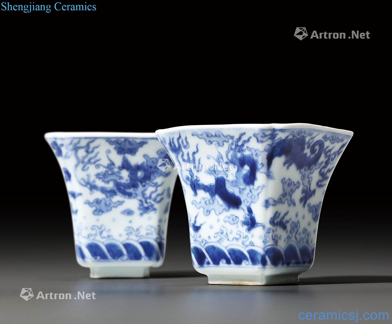 Mid qing Blue sea YunLongWen sifang bonobo Angle cup (a)