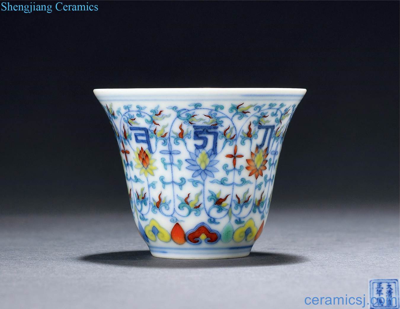 Qing yongzheng bucket color lotus flower a Sanskrit cup