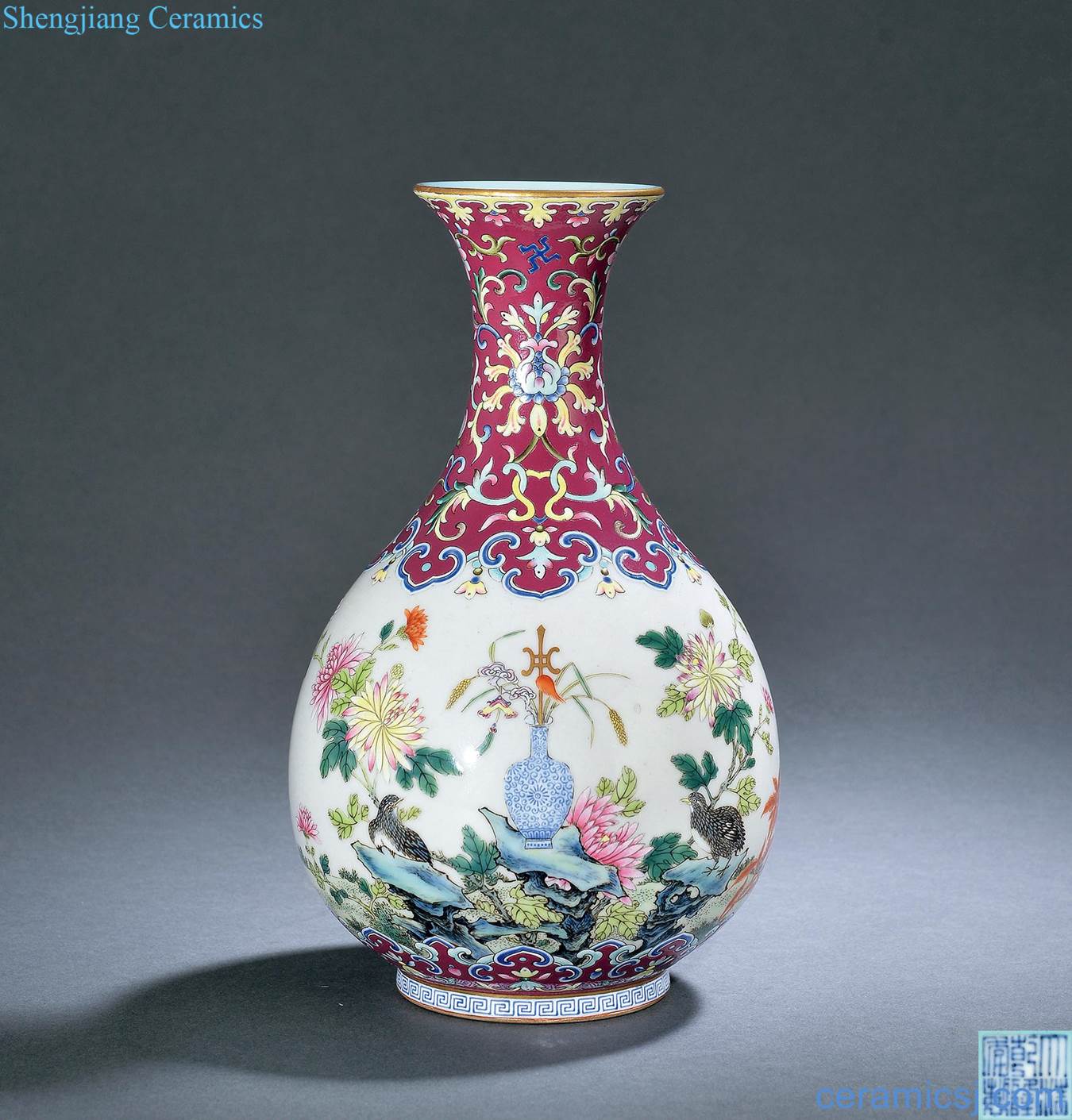 Qing carmine pastel medallion to live and work in peace and contentment okho spring bottle