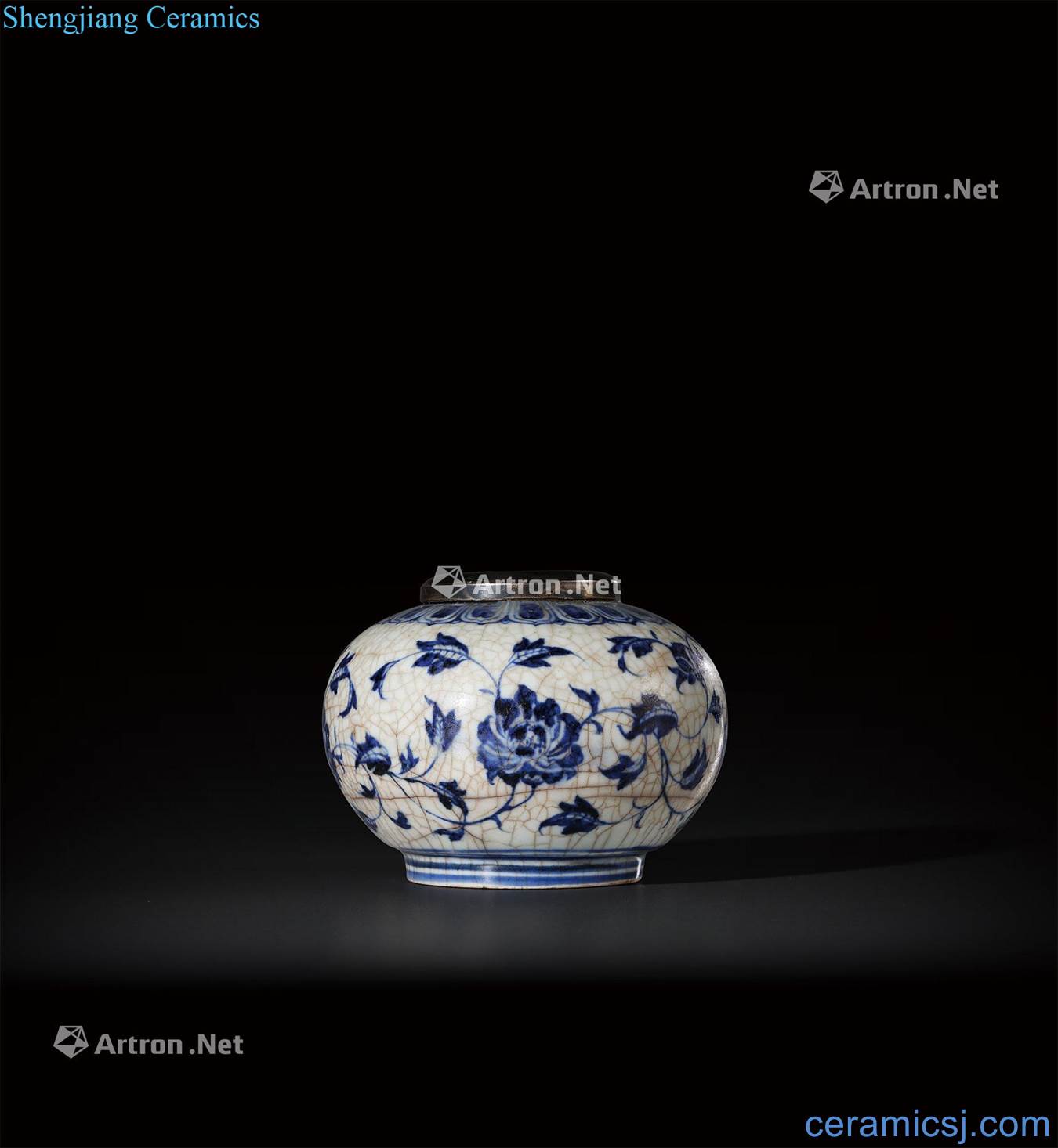 Early Ming dynasty Blue and white tie up flower grain tank