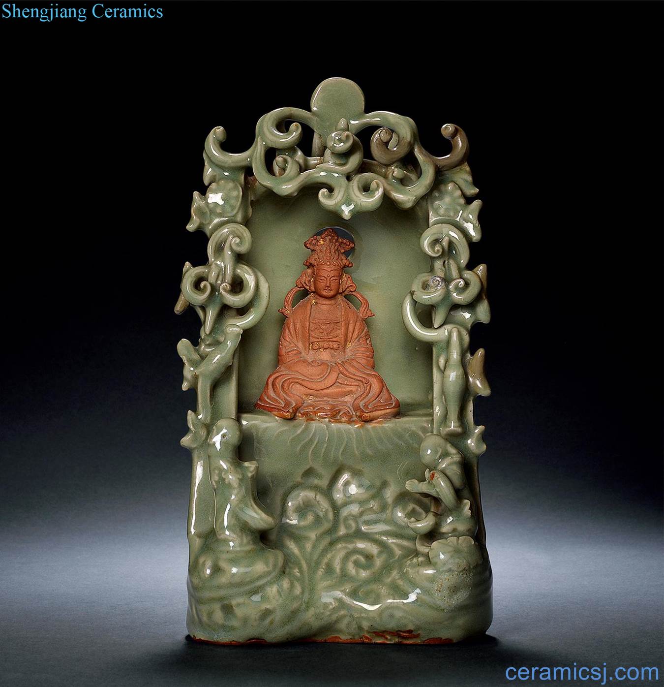 yuan Longquan celadon dew tire the boy worship goddess of mercy niches