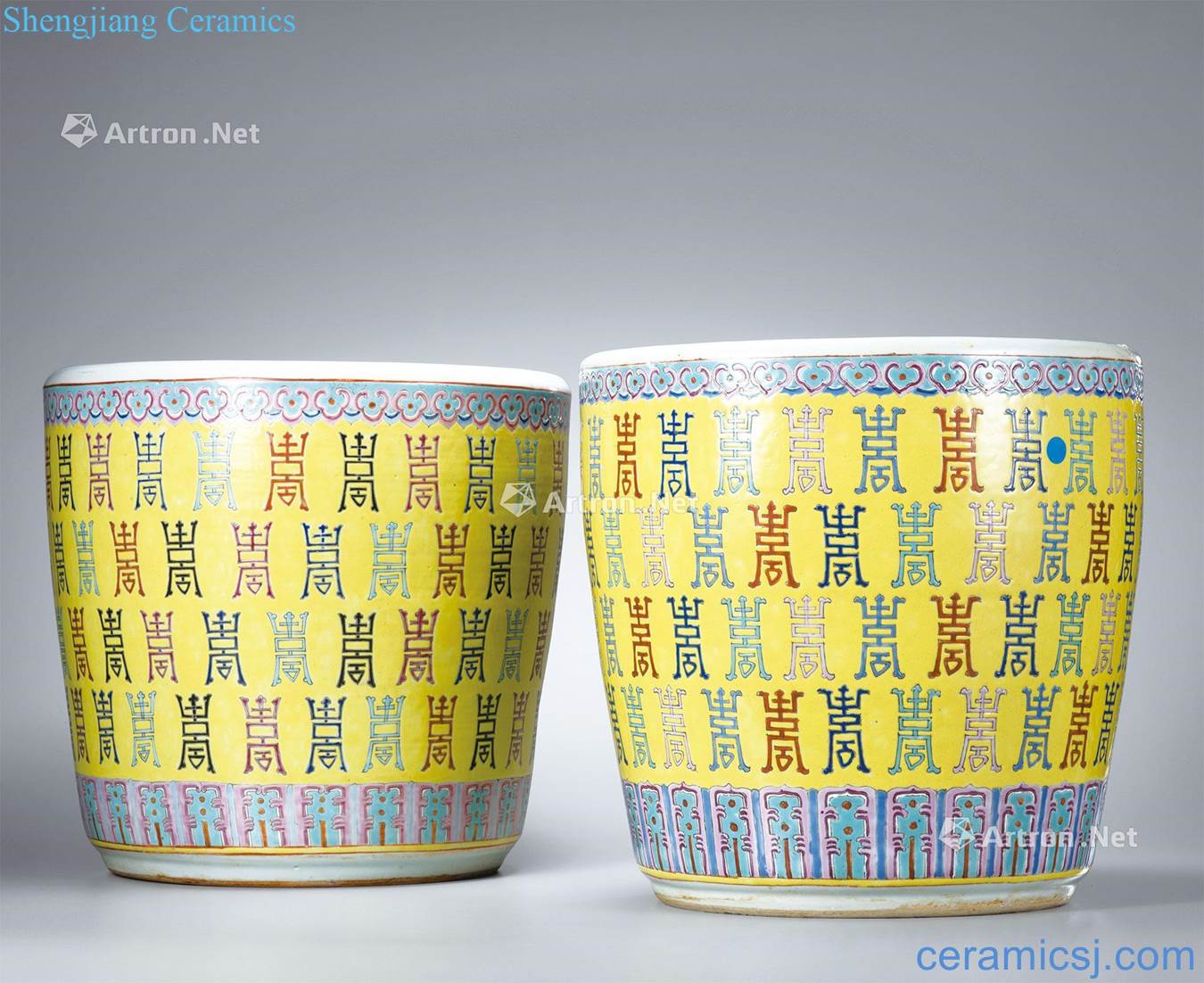 Qing guangxu Yellow powder enamel to life of words grain big pot (a)