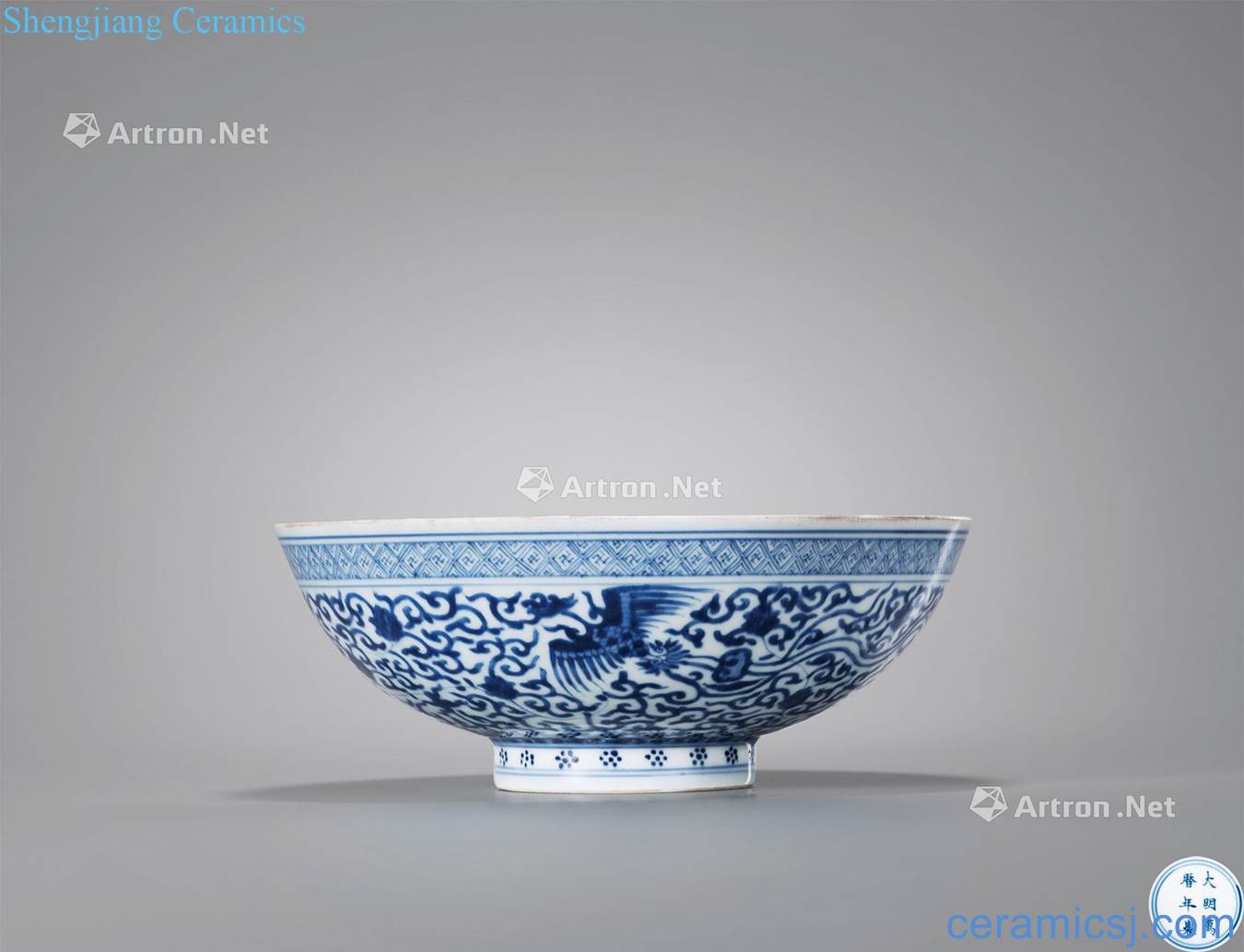 The qing emperor kangxi Blue and white branch flowers green-splashed bowls