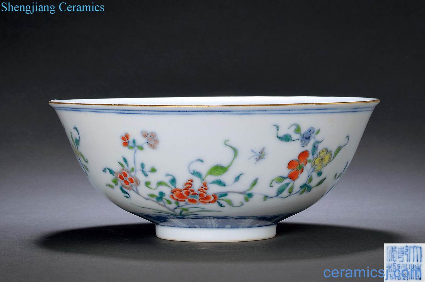 Mid qing Dou decorated butterfly tattoo large bowl
