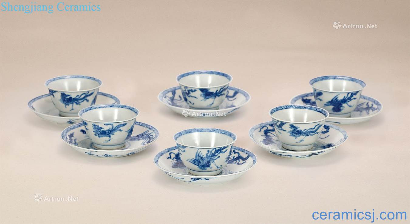 The qing emperor kangxi Blue and white four grain cup even Joe (6 sets)