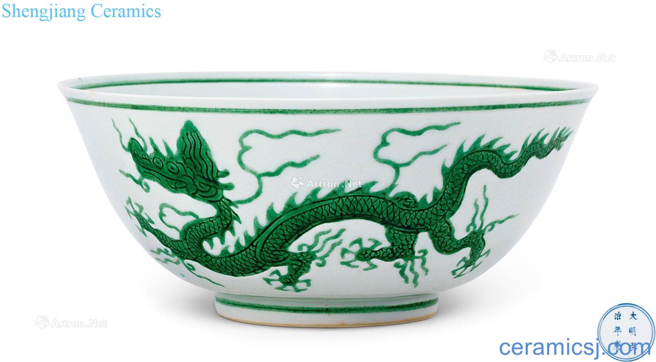 Ming hongzhi Dark moment green sea dragon grain dishes