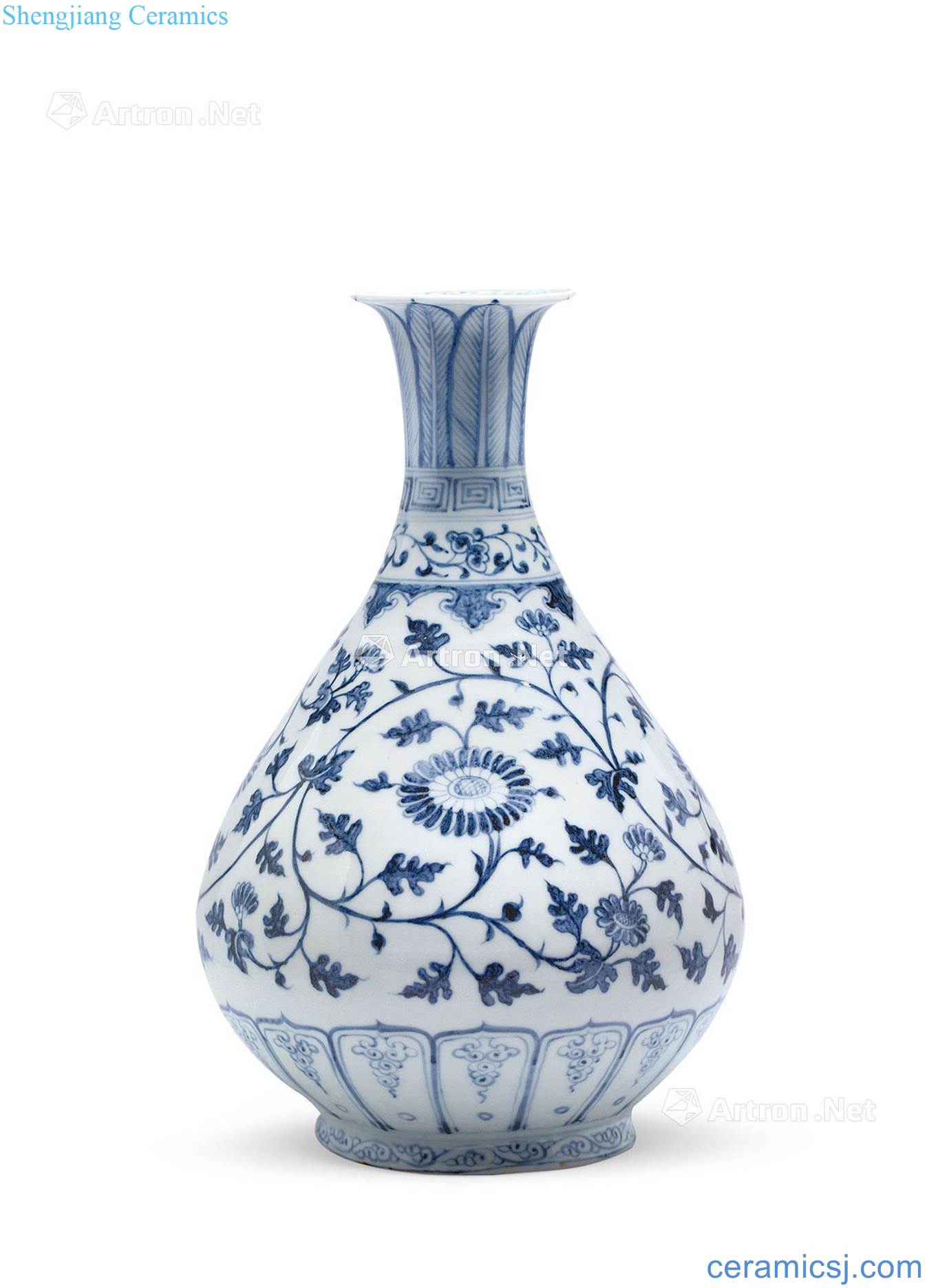 Ming hongwu Blue and white chrysanthemum branches grain okho spring