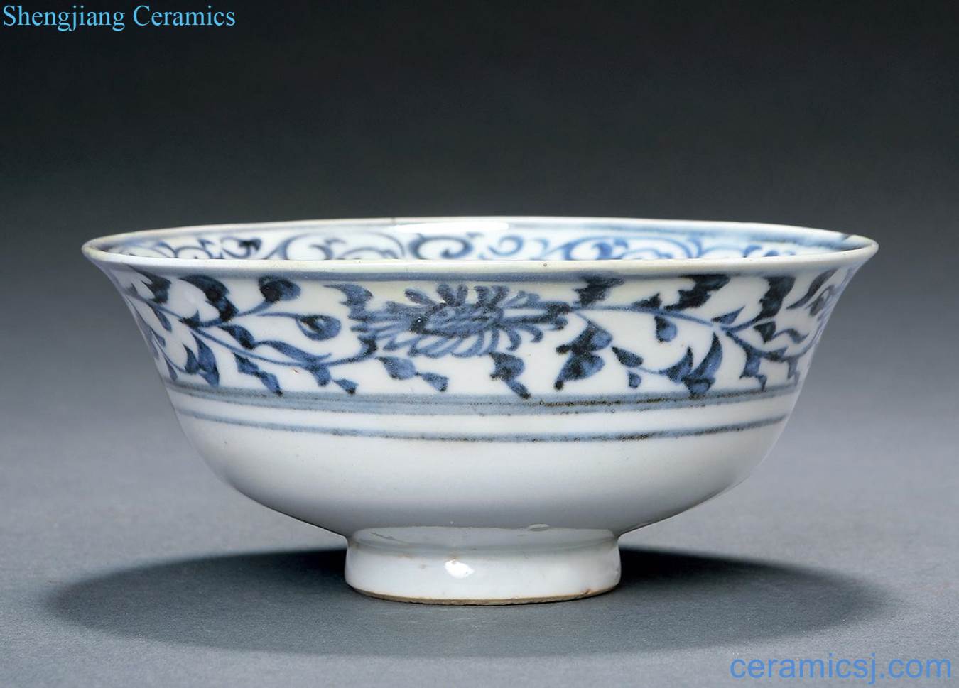 yuan Blue and white chrysanthemum branches green-splashed bowls