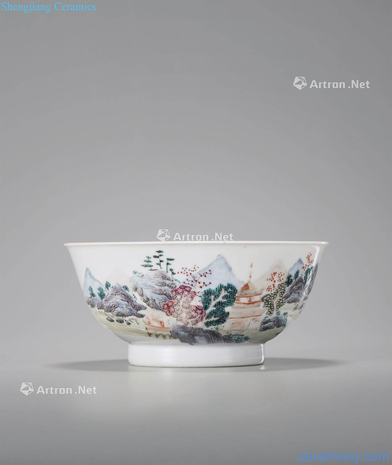 Qing yongzheng pastel landscape character green-splashed bowls