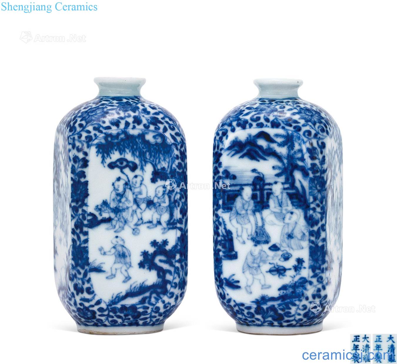 Qing yongzheng blue baby play figure vase (a)