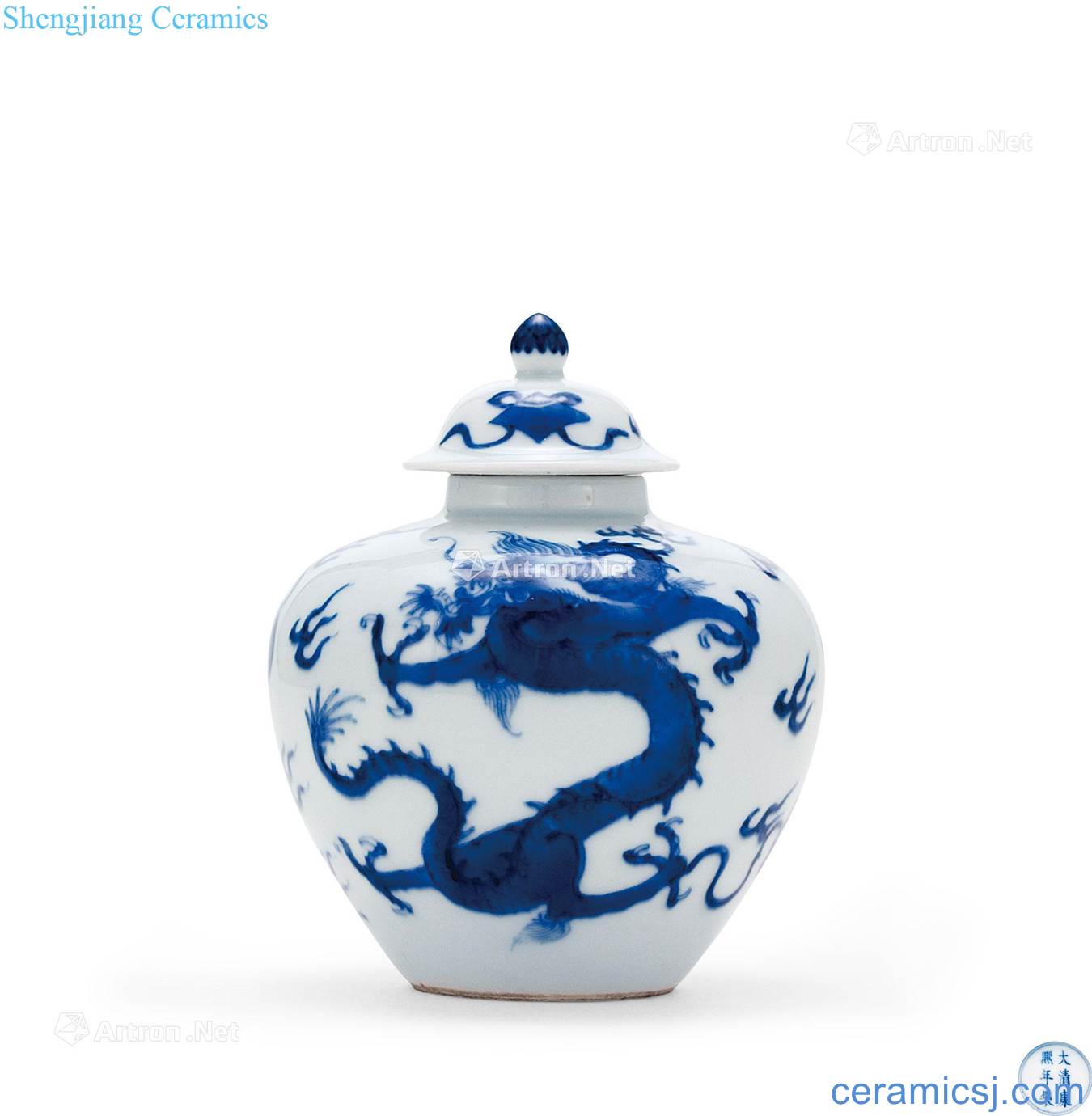 The qing emperor kangxi Blue and white dragon tank cap