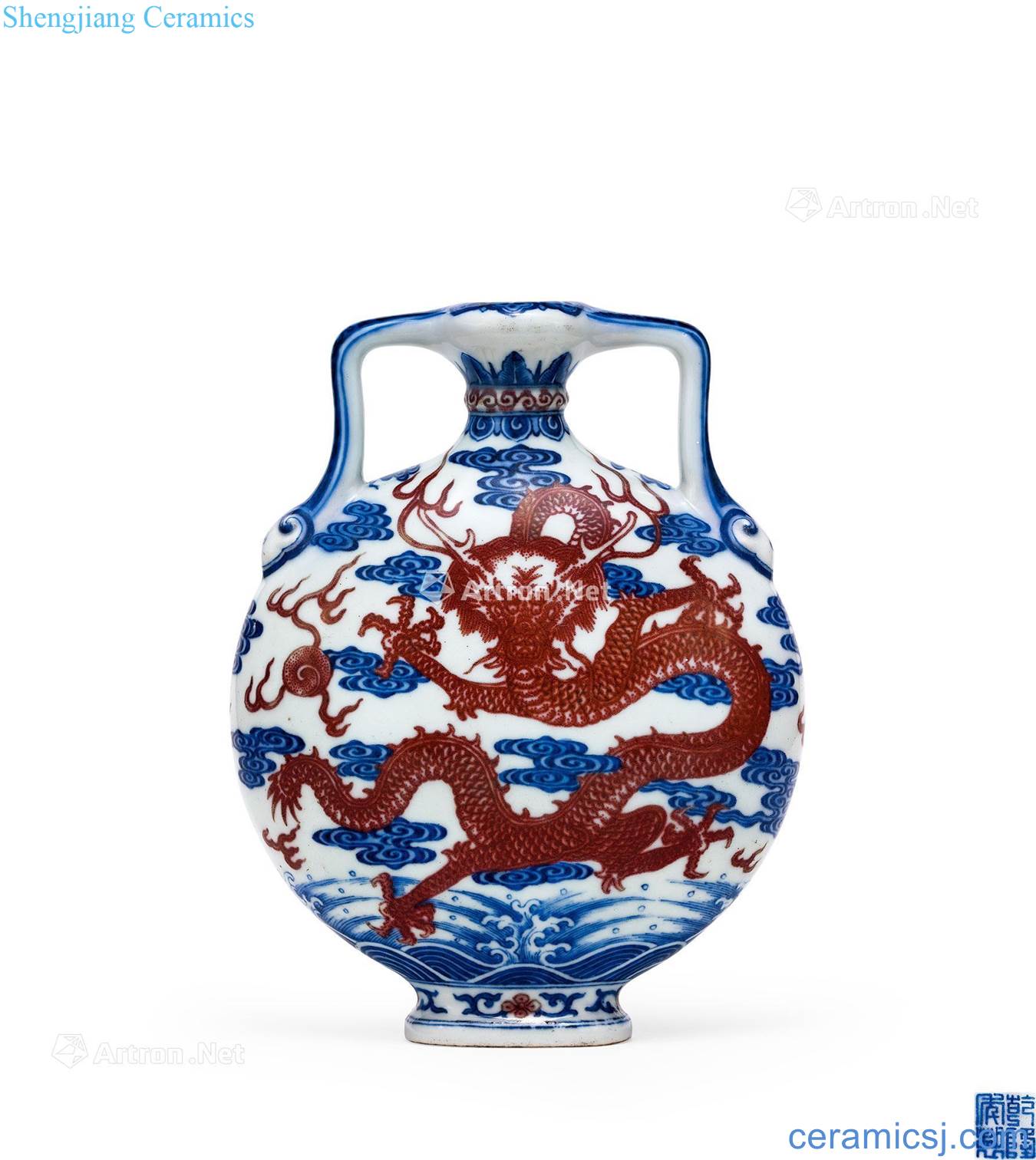 Qing qianlong Blue and white youligong red dragon grain on bottles