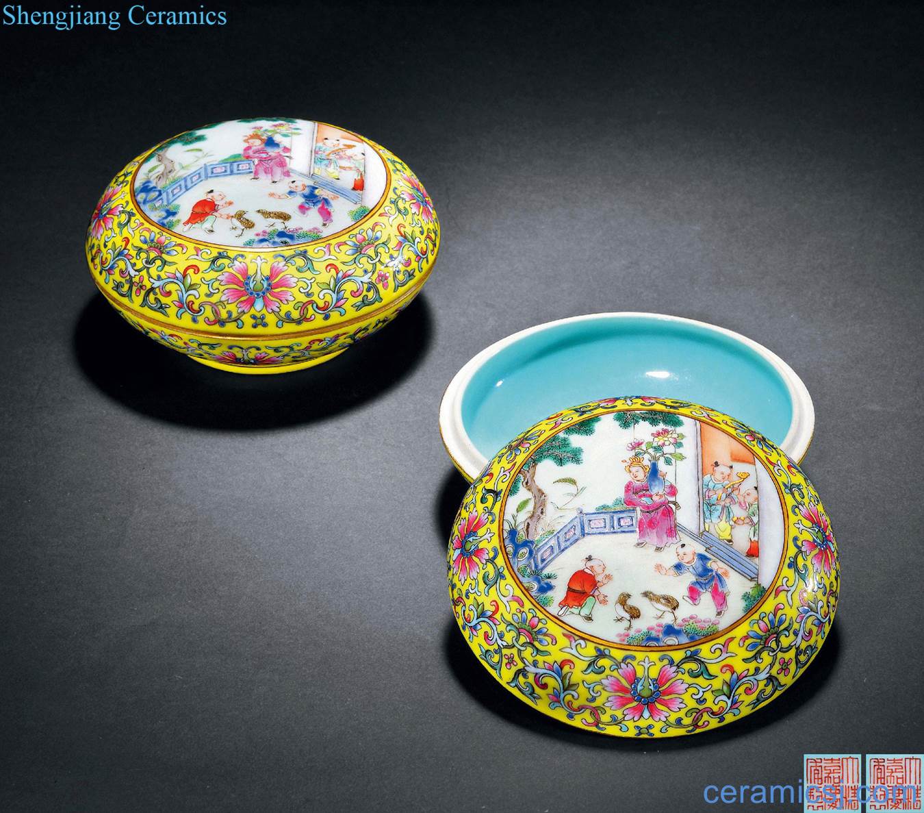 Qing jiaqing to pastel yellow medallion baby play figure pods, (a)