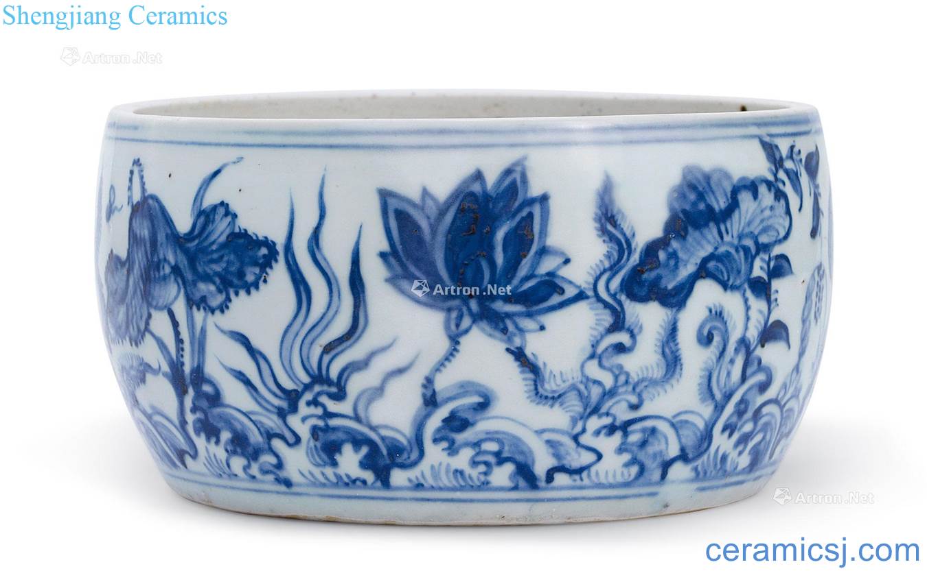 Ming Blue and white lotus pond grain cricket cans
