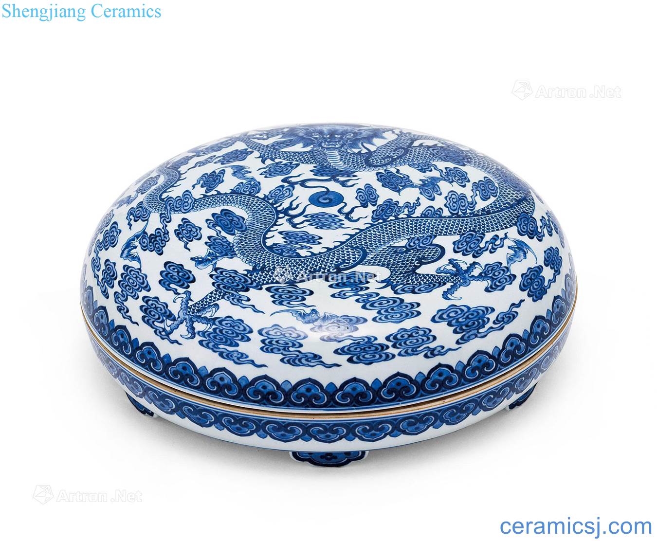 Qing qianlong Blue and white YunLongWen cover box