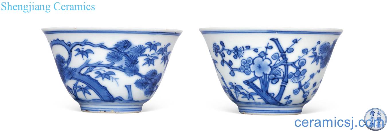Ming jiajing Blue and white shochiku plum cup