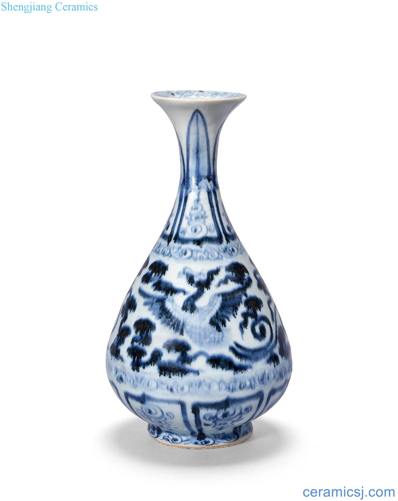 yuan Blue and white double phoenix okho spring