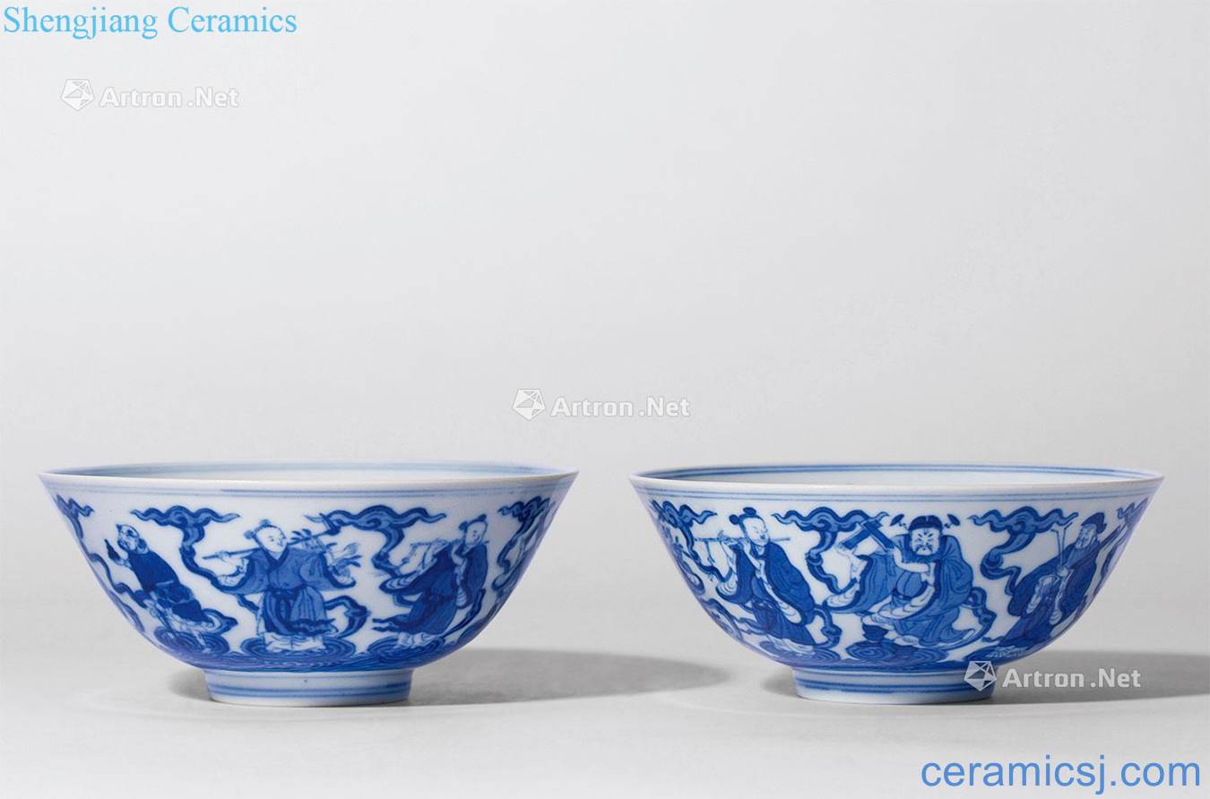Qing daoguang Blue and white the eight immortals character lines bowl (a)
