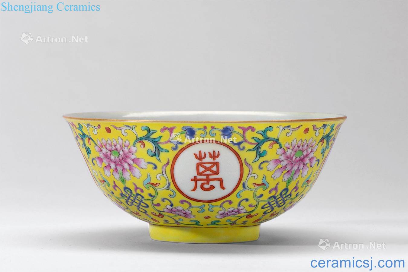 Qing jiaqing Yellow flower medallion pastel bound branches "stays in the bowl
