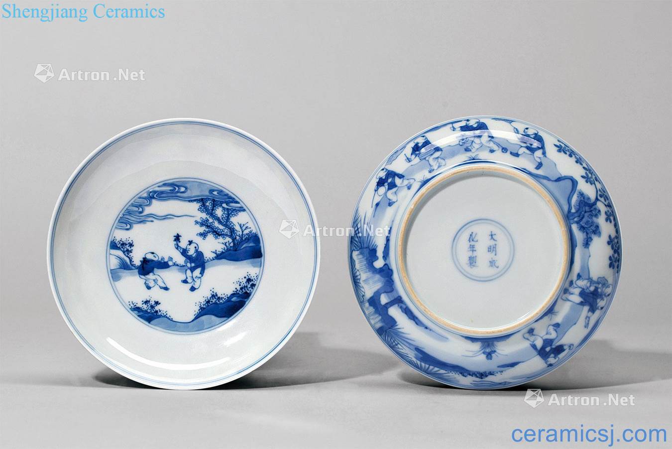 Qing yongzheng blue baby play figure plate (a)