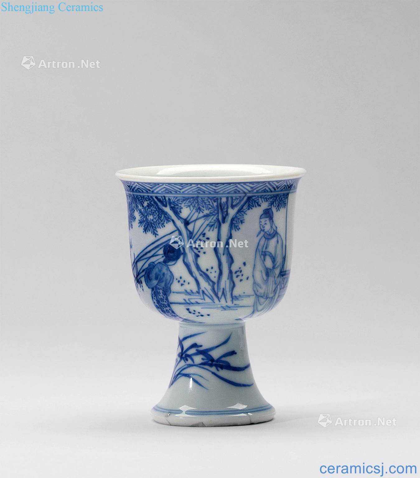 The qing emperor kangxi Blue and white west chamber footed cup
