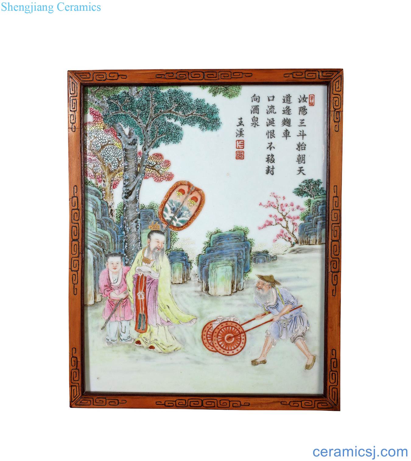 Qing qianlong B the eight immortals in the drink powder enamel porcelain plate small screen