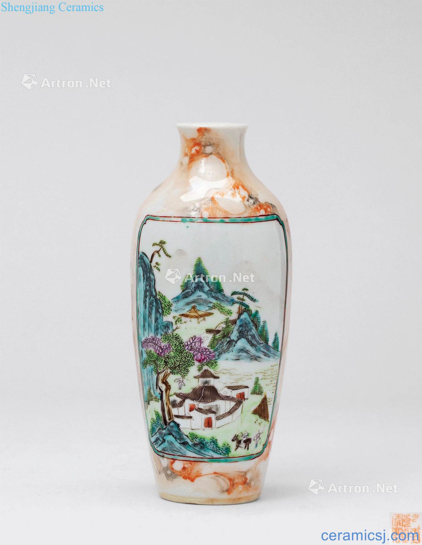 Qing qianlong pastel landscape character poems bottles