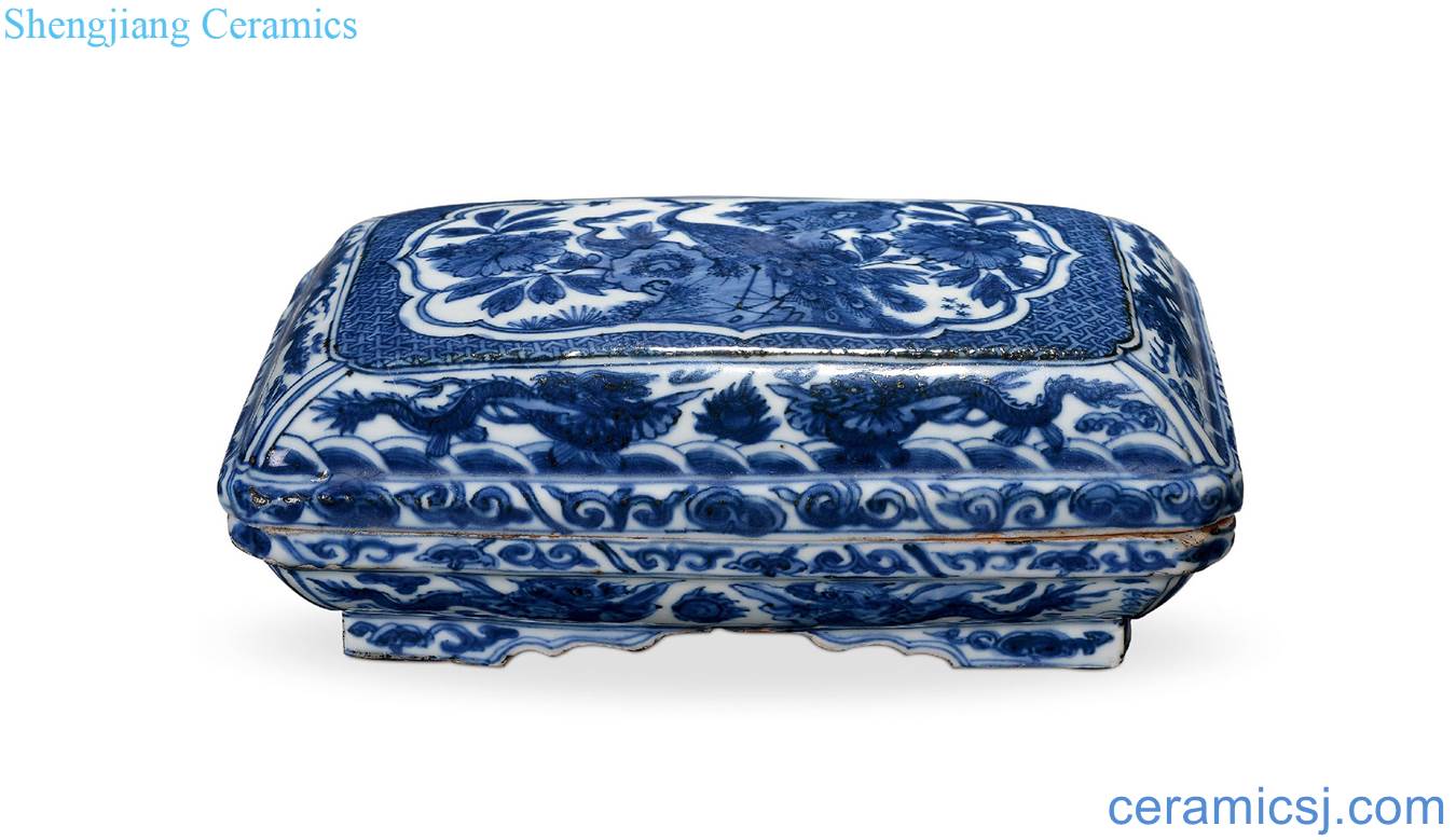 Ming wanli Blue peacock figure rectangular box