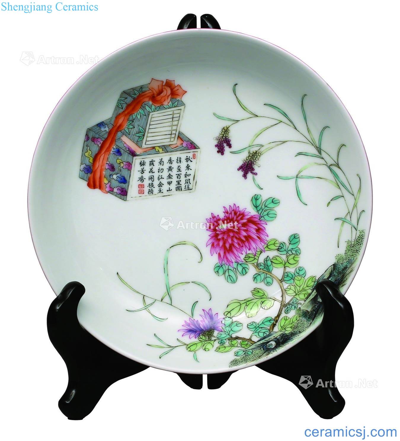 Colored enamel flower tray of the republic of China