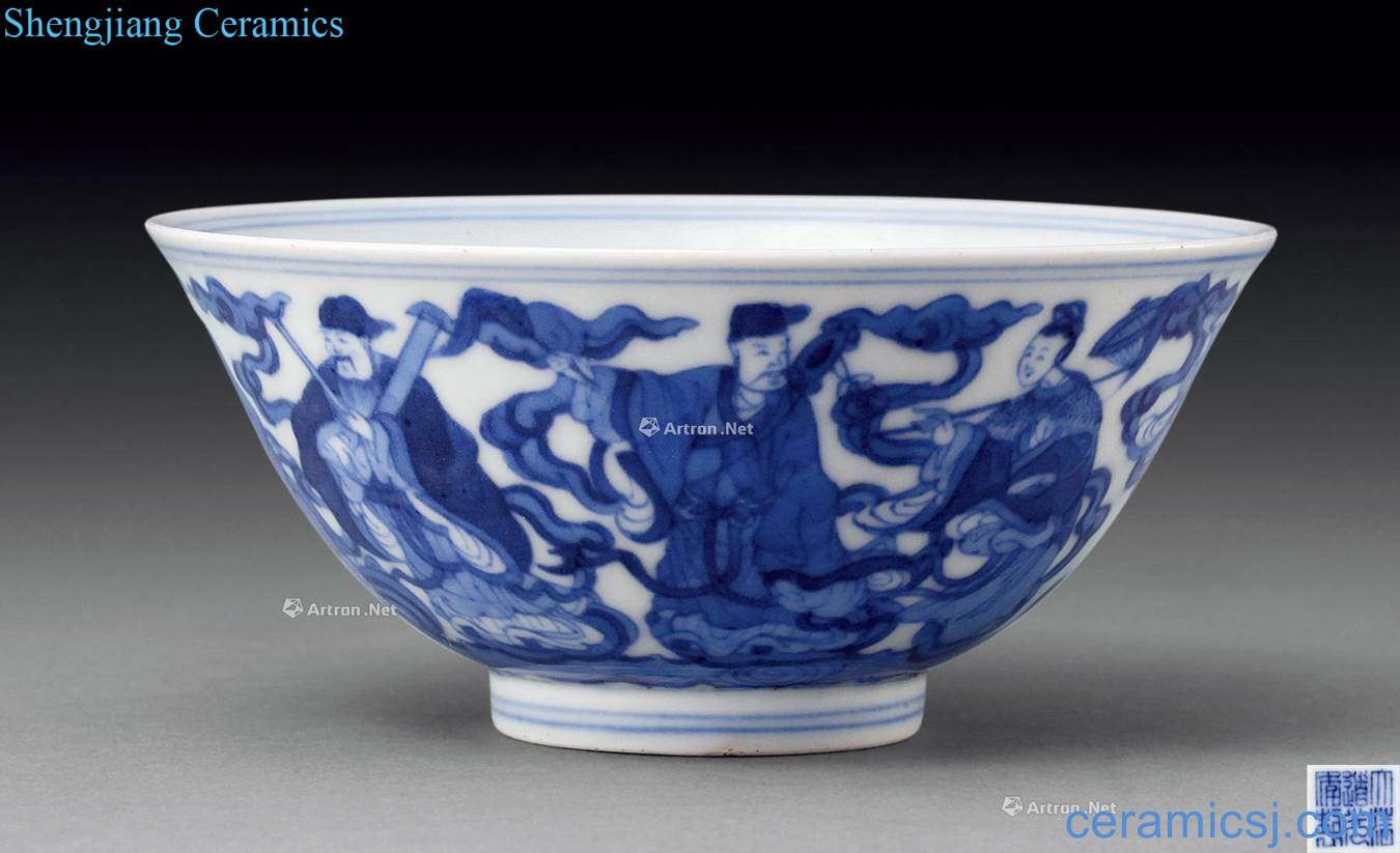 Qing daoguang Blue and white bowl of the eight immortals characters