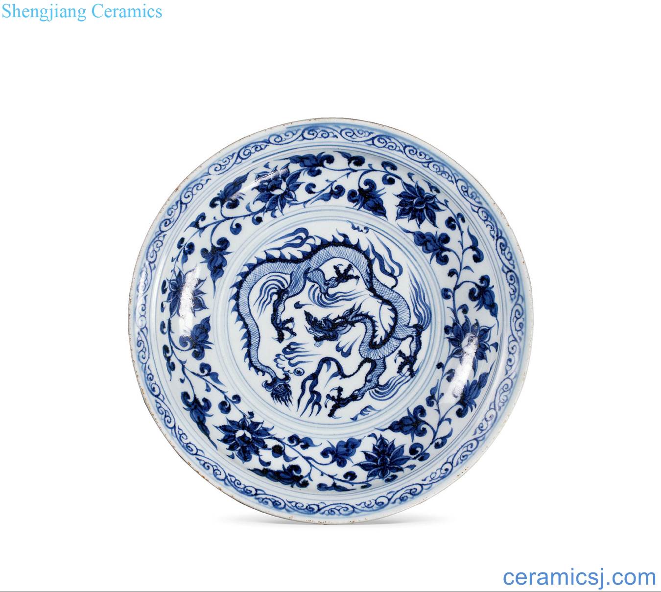 yuan Blue and white YunLongWen fold along the plate