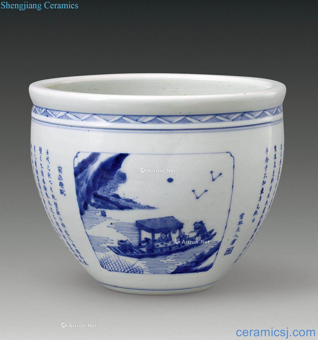The qing emperor kangxi Blue and white before red cliff spring-and-autumn cylinder