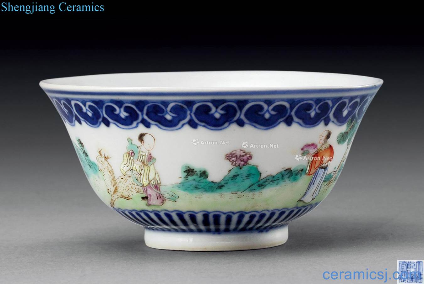 Qing qianlong bowl of blue and white enamel characters