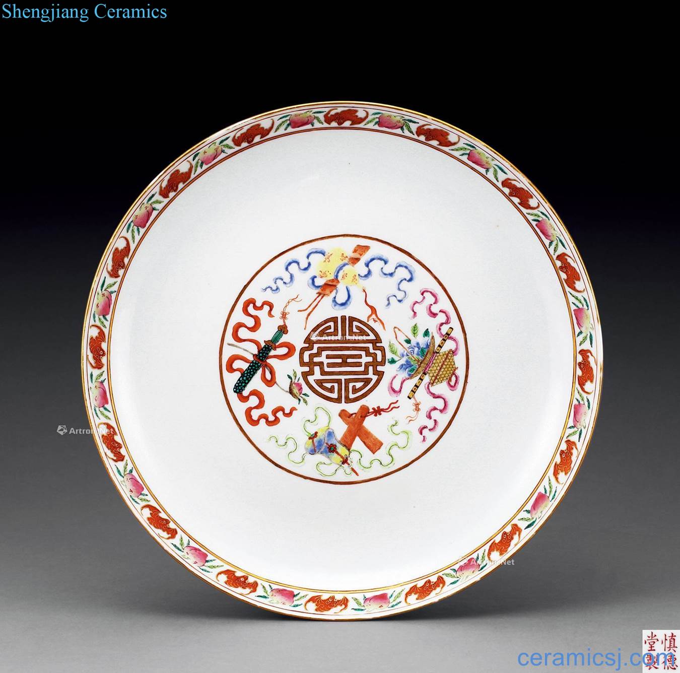 Qing daoguang Yellow to enamel paint branch flowers dark plate of the eight immortals