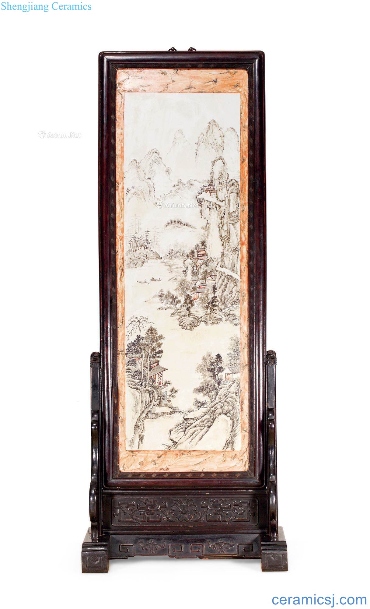 Qing famille rose porcelain plaque landscape characters